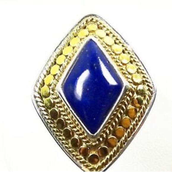 Anna Beck 925 Sterling Silver & Gold Plated Lapis Stone Ring Size 7 - Picture 1 of 14